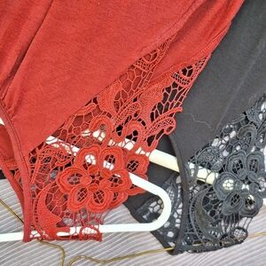 (2) H&M Tanks Rust SzL Black SzM Lace Shoulders Stretchy Blend Pre-Loved